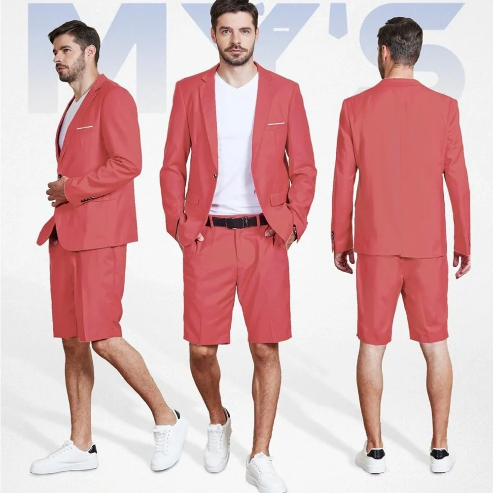 MY'S Men's 2 Piece Slim Fit Suit, One Button Blazer and Short Pants Set